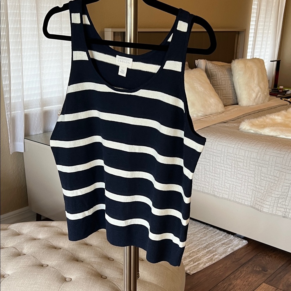Caslon Navy and White Striped Tank Top